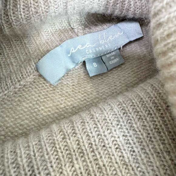 Sea Bleu Sweater Womens Small Cashmere Turtleneck Asymmetical Hem Tan - Picture 2 of 7